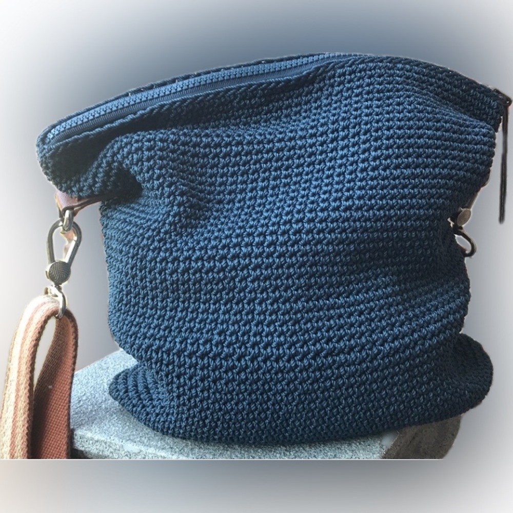 50%offw❤️ The Sak Blue Crochet Knit Woven Shoulder Bag Purse Handbag distressed